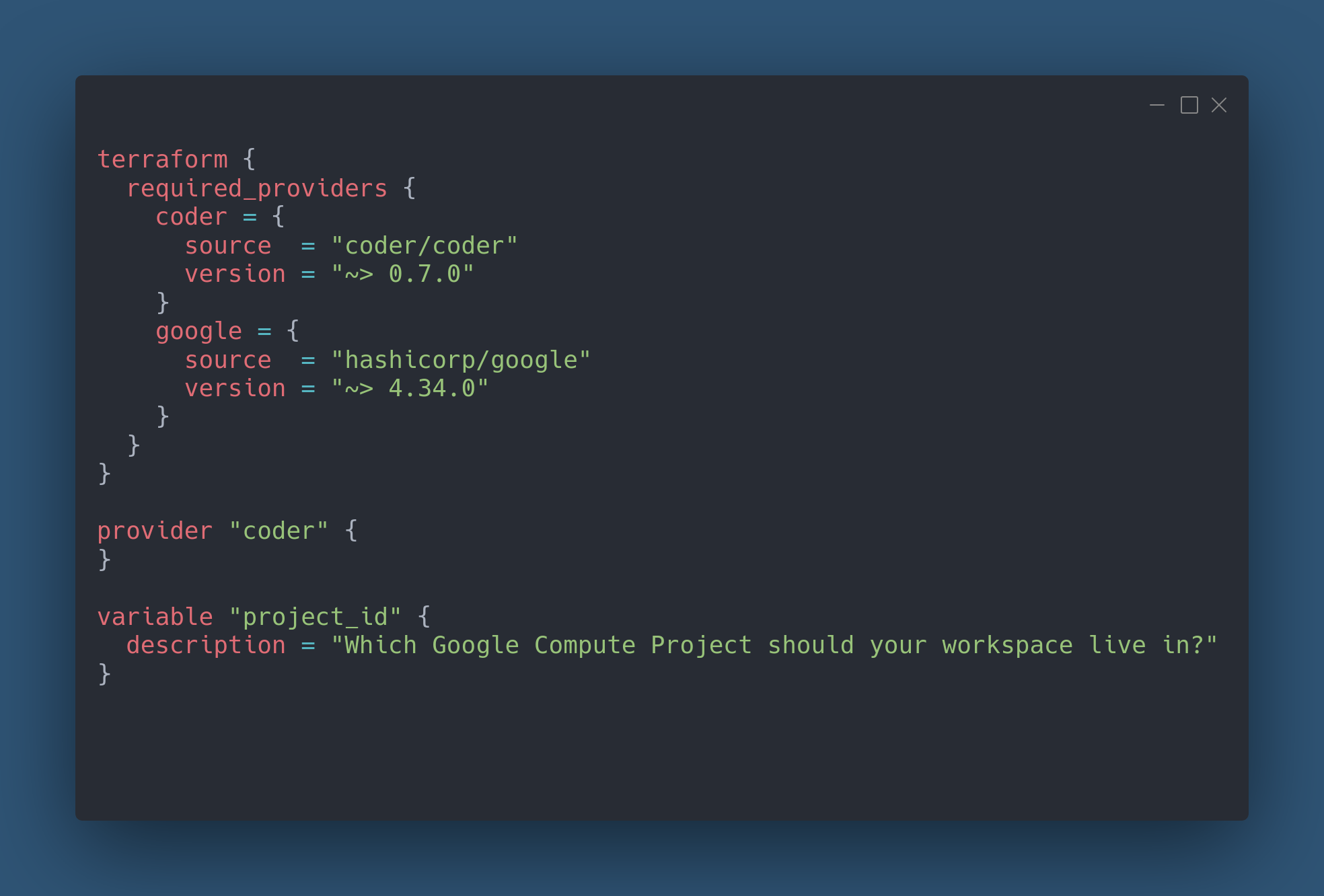 A snippet of workspace template code